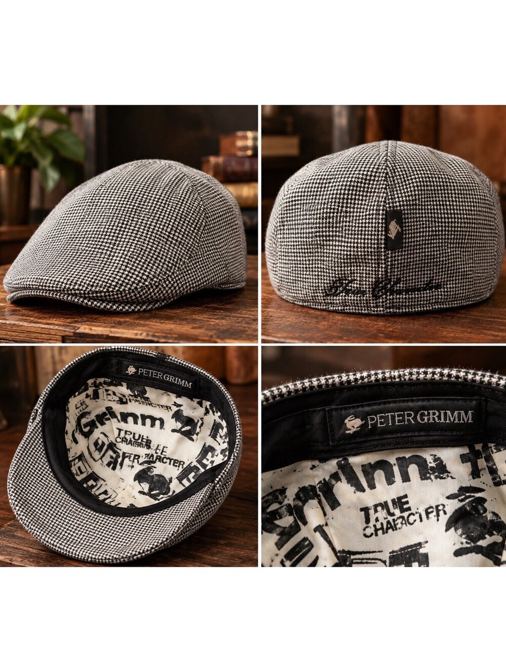 Vintage 1990s Peter Grimm Irish Tweed Flat Cap Houndstooth Ivy Hat Medium Y2K